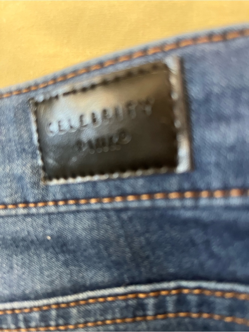 Celebrity Pink Ladies Dark Blue Denim Skinny Jeans with Orange Stitching